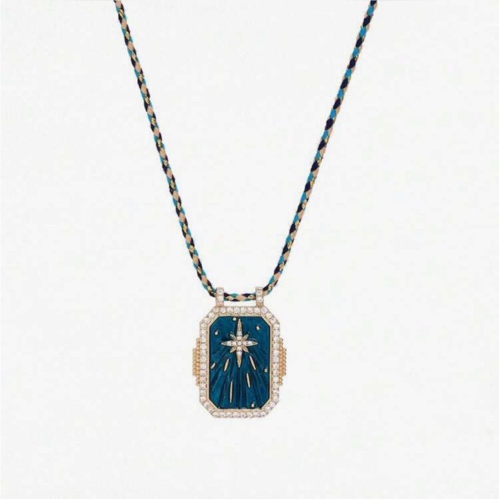 Anthropologie Blue and Gold Starburst Pendant Necklace